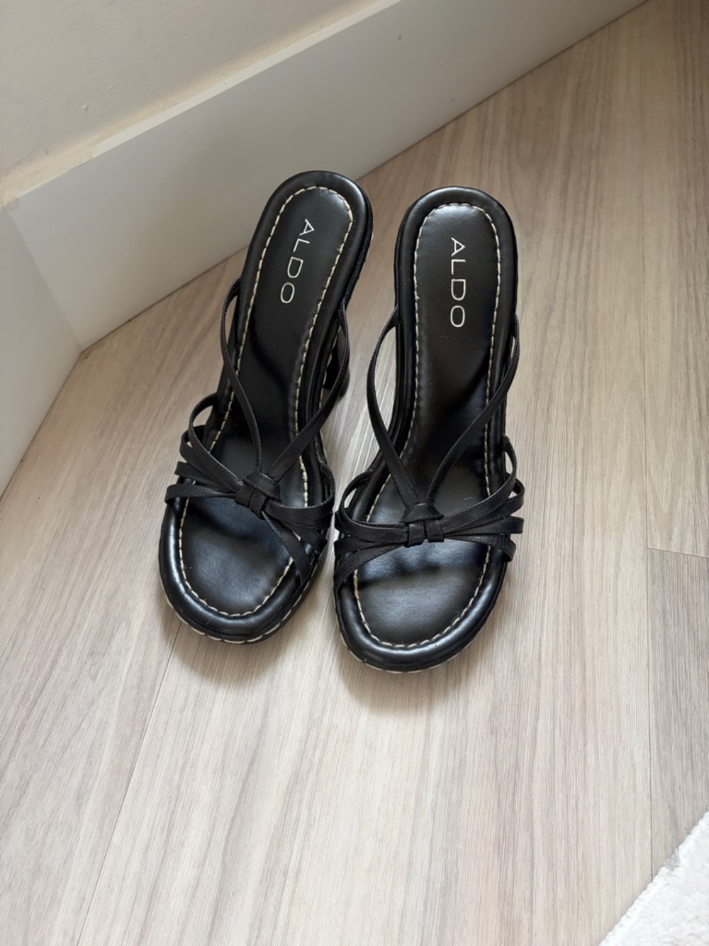 ALDO Black Strappy Heeled Slide Sandals